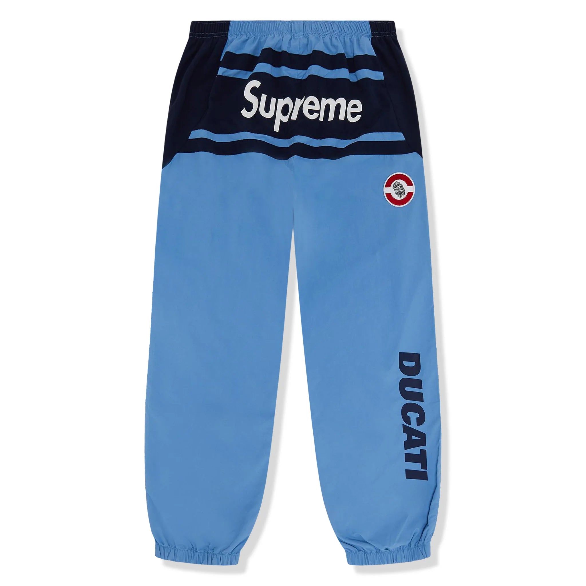 Back view of Supreme x Ducati Light Blue Track Pants SS24P45_LIGHT_BLUE